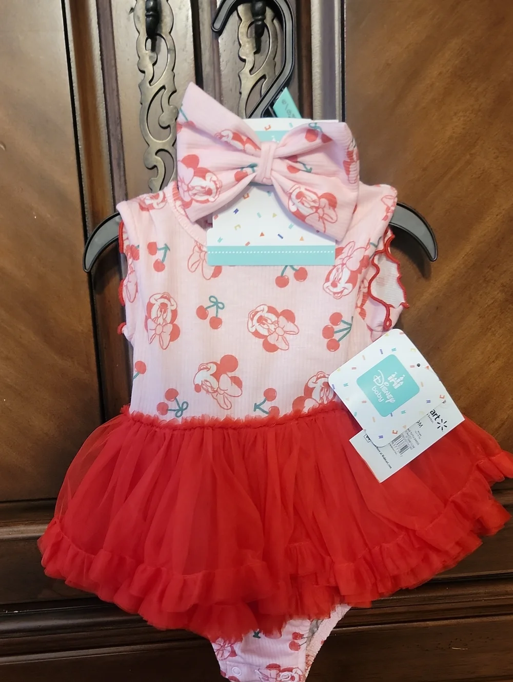 Disney Pink and Red Minnie Cherry Tulle Skirt  with Bow Set